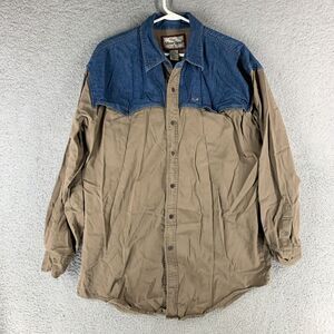 Silver Spur‎ Shirt Mens XL Beige Denim Yoke Western Relaxed Fit Vintage